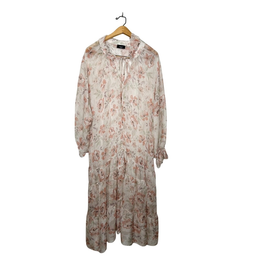 VICI Womens Sheer Flowy Boho Floral Print Long Sleeve Tiered Midi Dress Large L